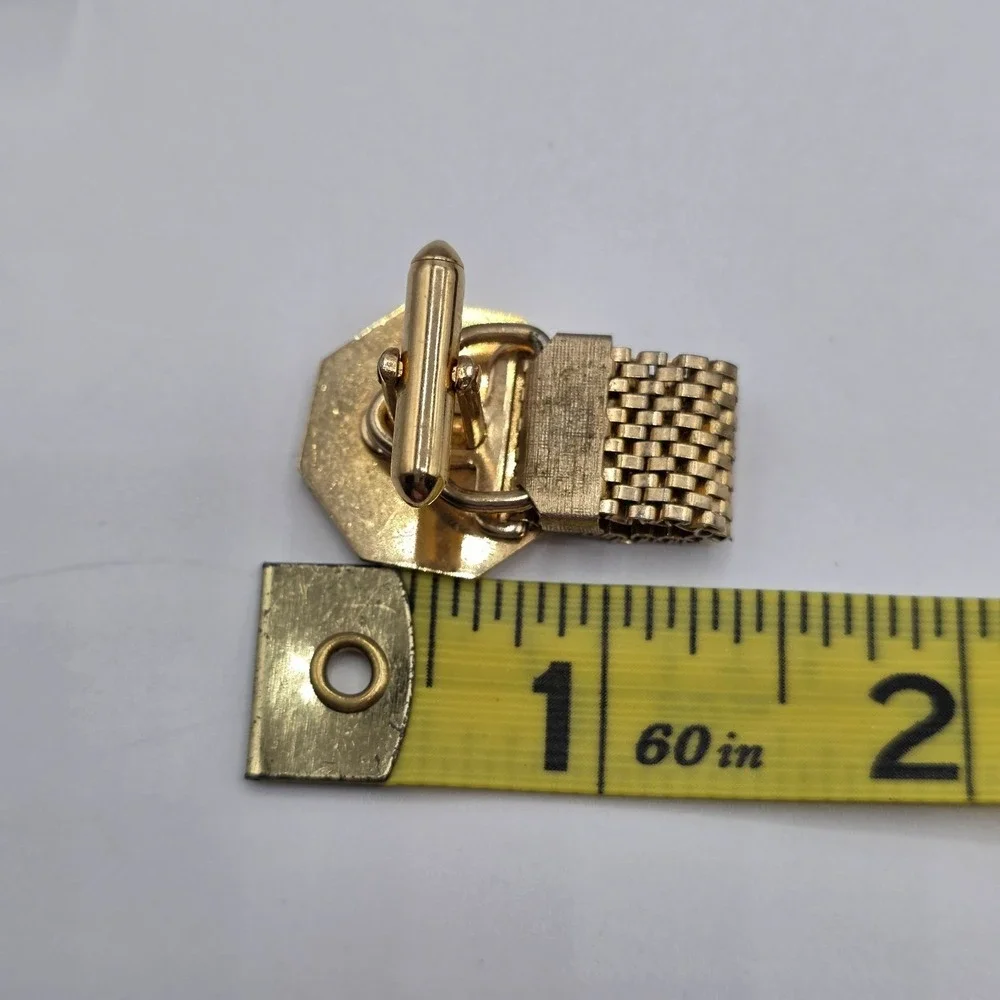 Gold Tone Octagon Letter A Cufflinks‎ Mesh Band Chain Link Formal Wear Monogram